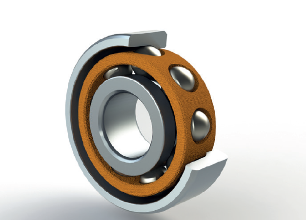 Hochgeschwindigkeitsspindellager mit Kugeldesign, robustem Metallkern und schützender Polymerbeschichtung.