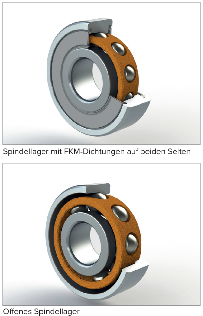 Hochgeschwindigkeitsspindellager mit FKM-Dichtungen und offenem Design im Vergleich.