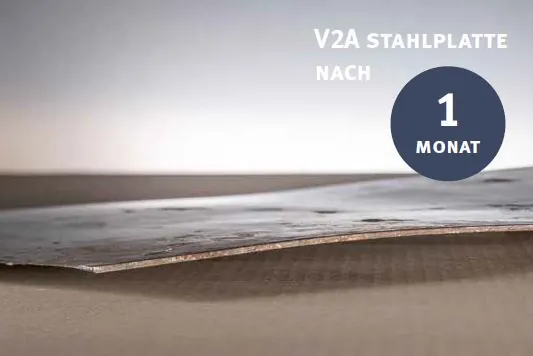 V2A Edelstahlplatte nach einem Monat Umweltbelastung, langlebig und widerstandsfähig. V2A Edelstahlplatte nach einem Monat Umweltbelastung, langlebig und widerstandsfähig.